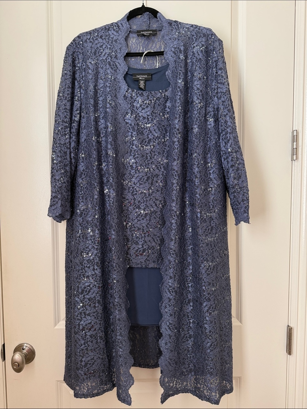 R&M Richards Sparkly Lace 3-Piece Smoky Lavender Duster Pants Set size 18W
